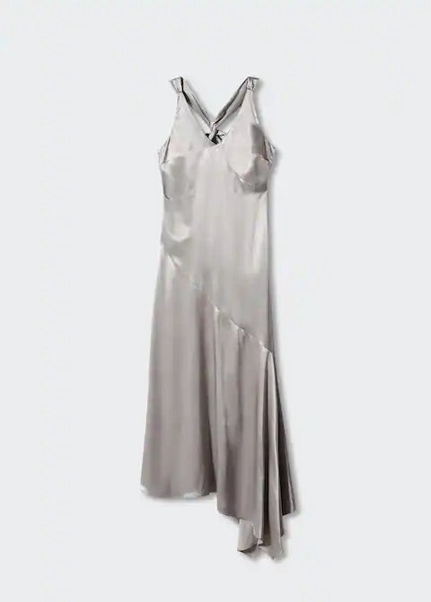Asymmetrical satin dress with asymmetrical hem