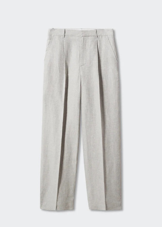 Herringbone linen suit trousers