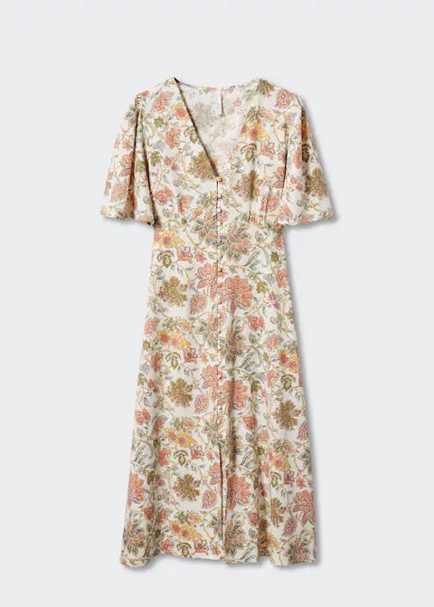 Buttoned linen-blend dress