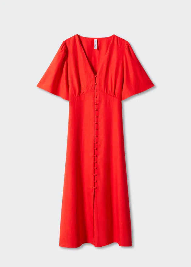 Buttoned linen-blend dress