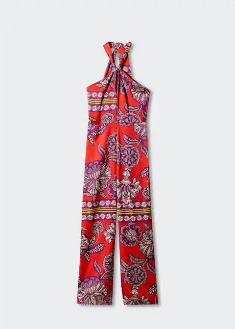 Halter-neck satin jumpsuit