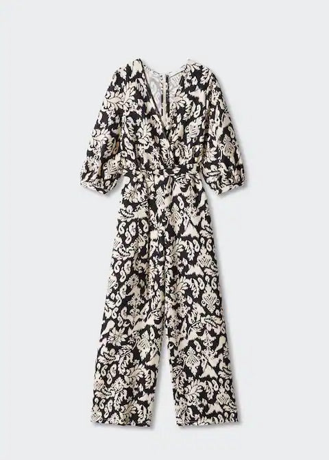 Geometric-print jumpsuit with bow