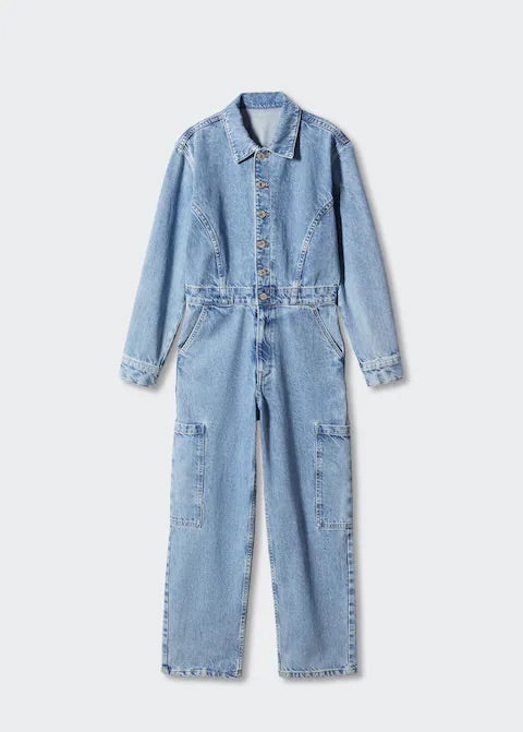 Denim cargo jumpsuit