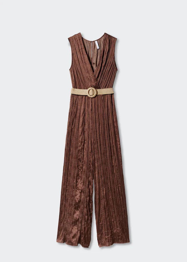 Satin jumpsuit with belt