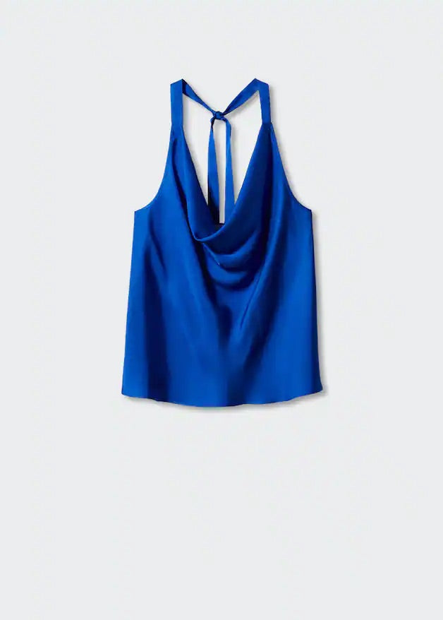 Draped neck satin top