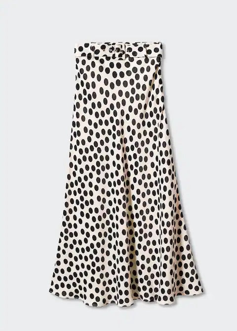 Printed skirt with polka-dot belt