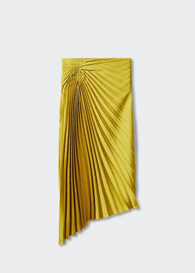 Pleated asymmetric skirt