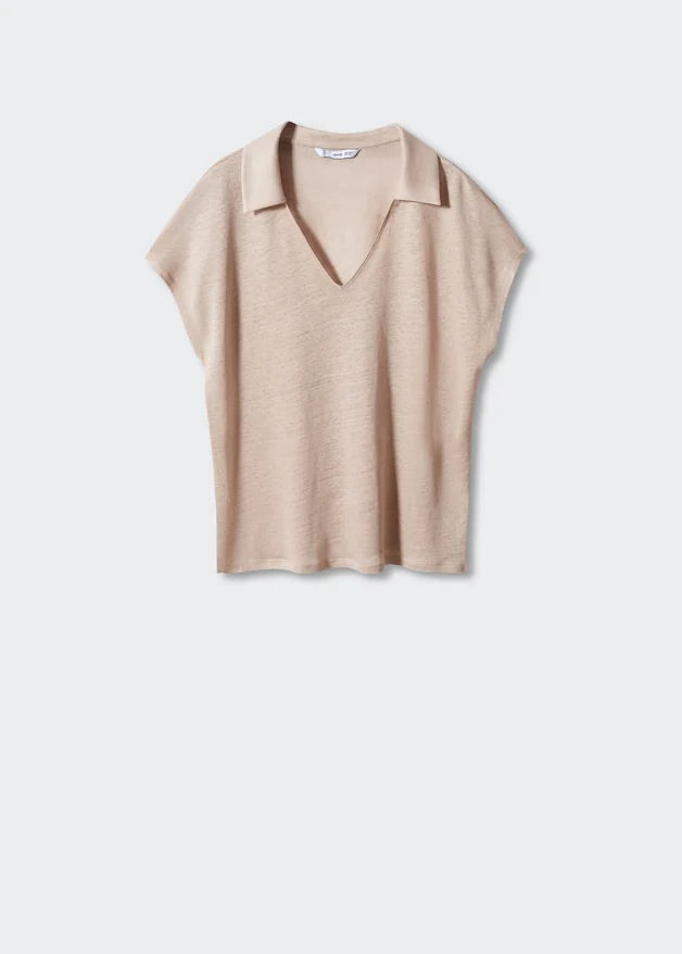 V-neck linen polo shirt