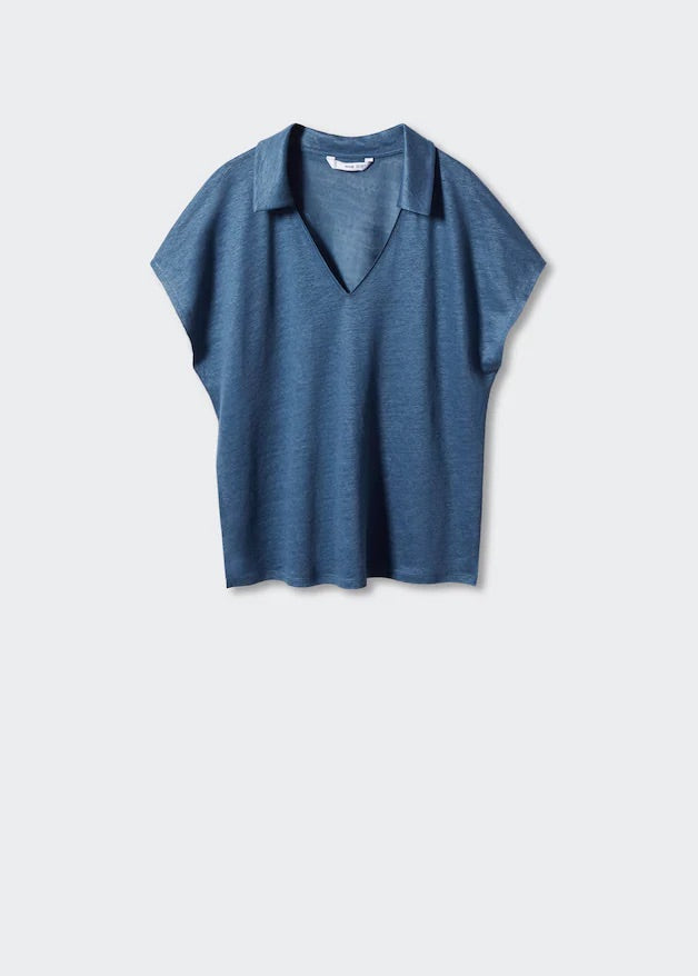 V-neck linen polo shirt