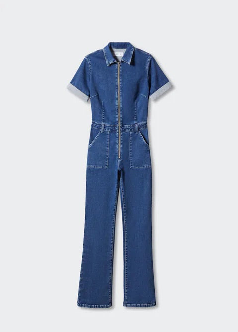 Denim zipper jumpsuit