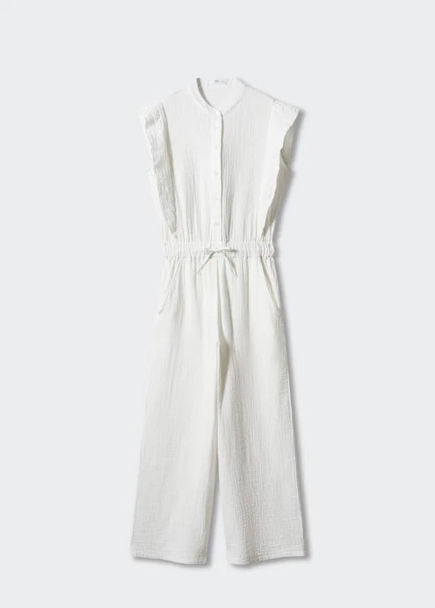 Textured jumpsuit with button