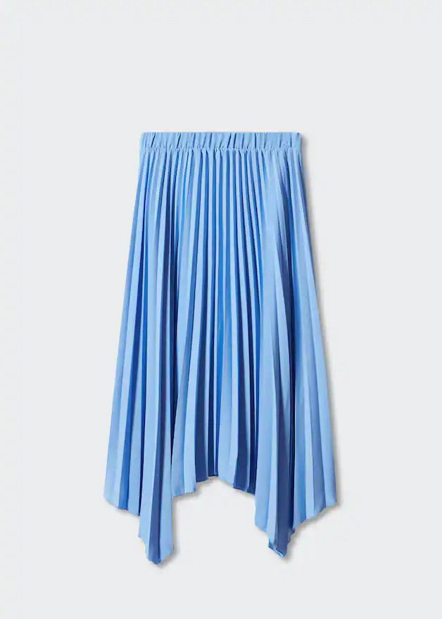 Pleated asymmetric skirt