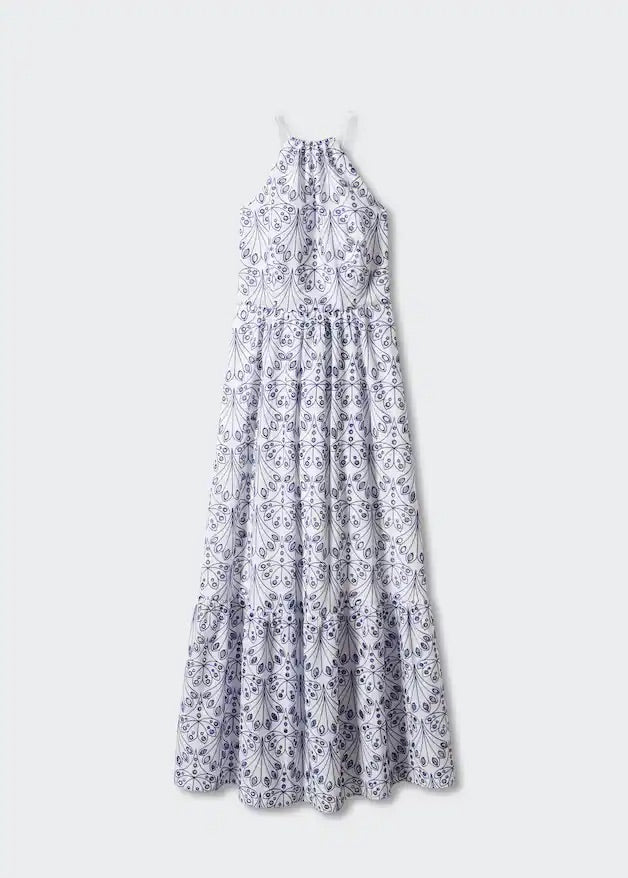 Embroidered halter-neck dress