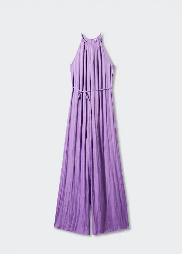 Halter-neck satin jumpsuit