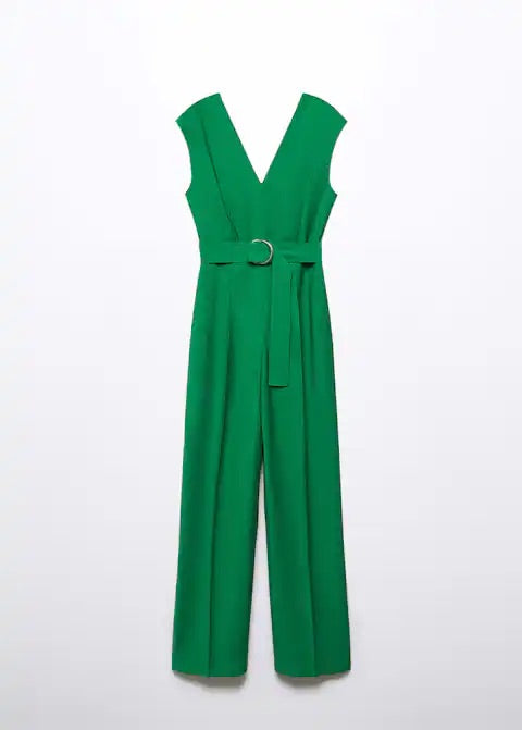 V-neck belted jumpsuit