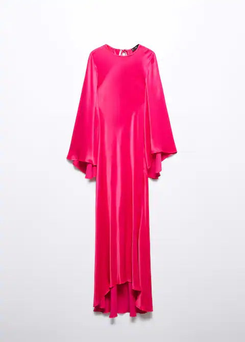 Flared-sleeve satin dress