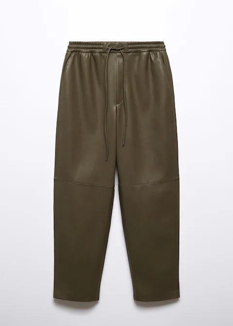 Leather-effect elastic waist trousers