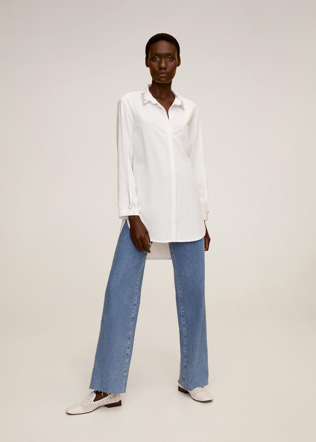 Beaded collar shirt