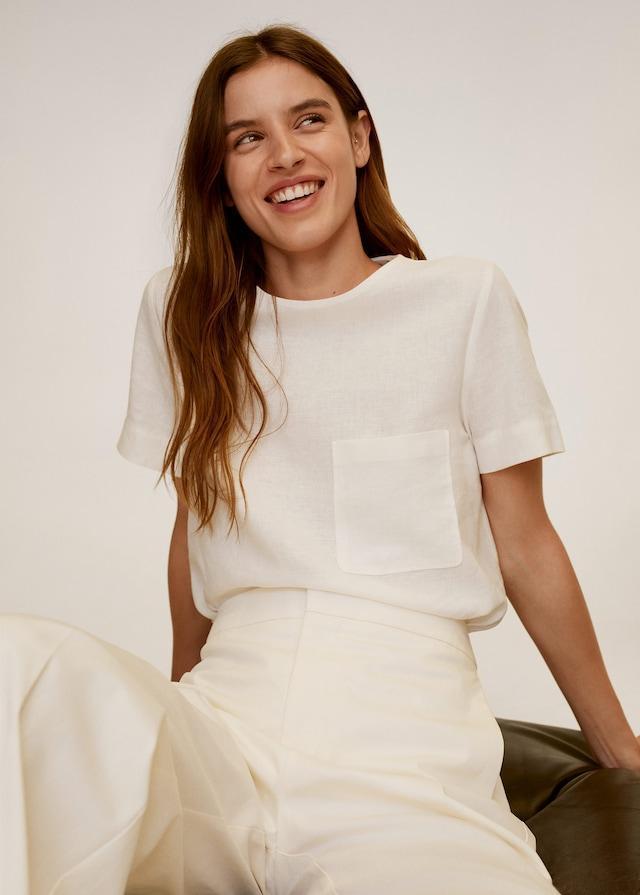 Pocket linen-blend blouse