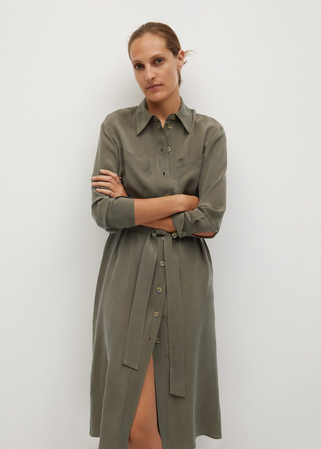 Belted cupro dress