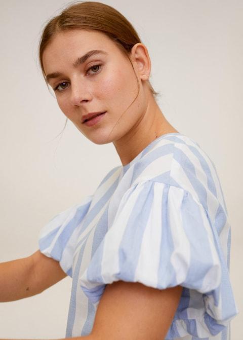 Puffed sleeves striped shirt