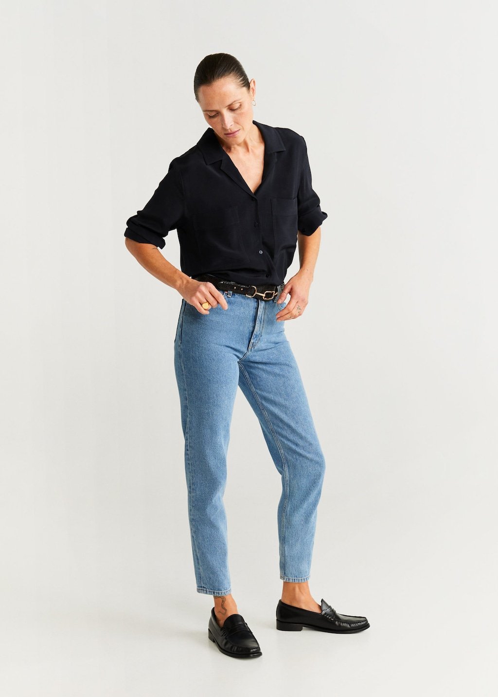 Chest-pocket flowy blouse