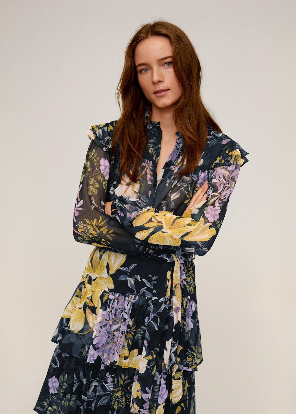 Floral-print flowy blouse