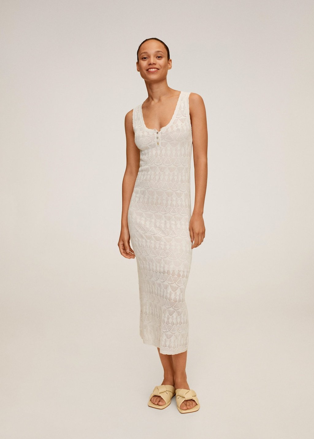 Openwork detail linen dress