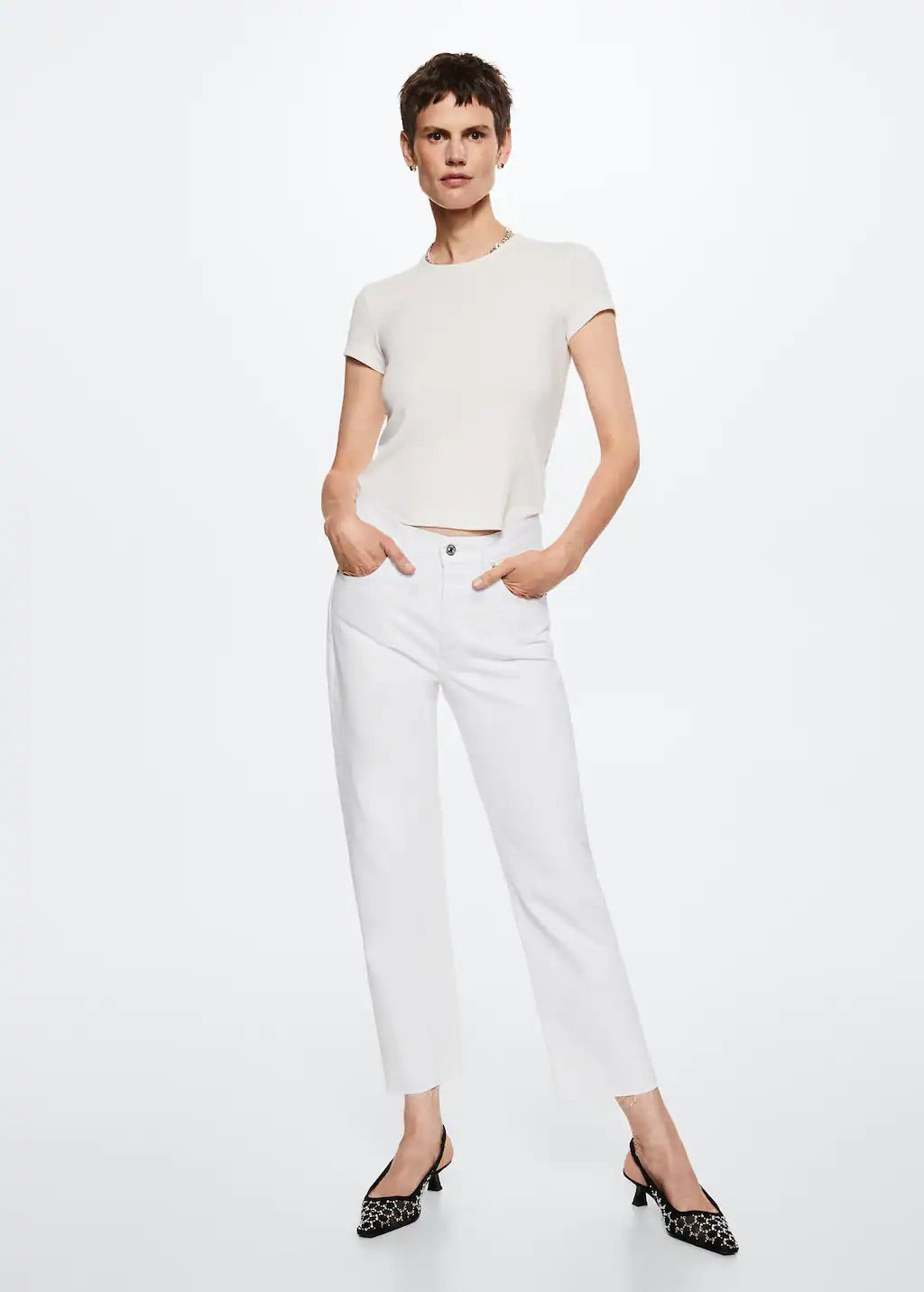 High-waist cropped straight jeans