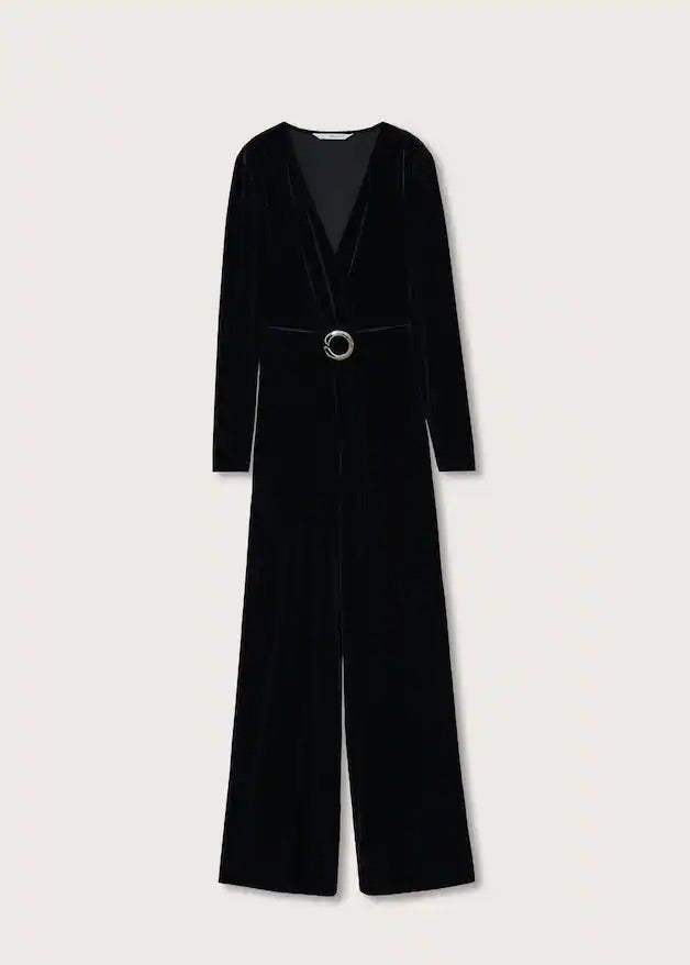 Velvet belt jumpsuit