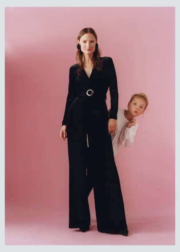 Velvet belt jumpsuit