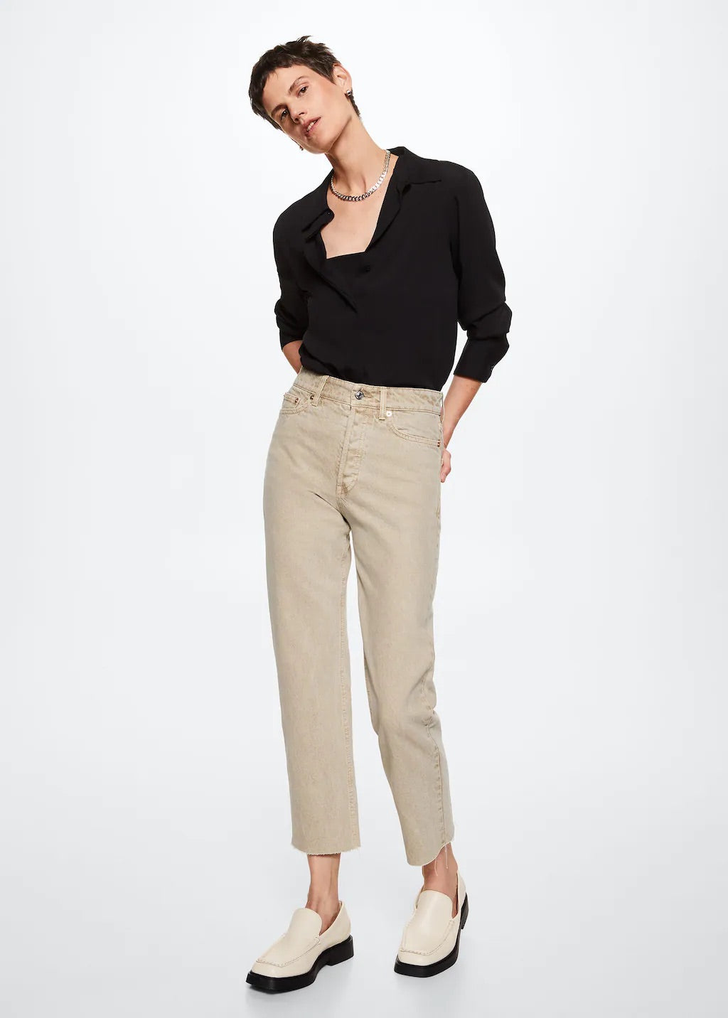 High-waist cropped straight jeans