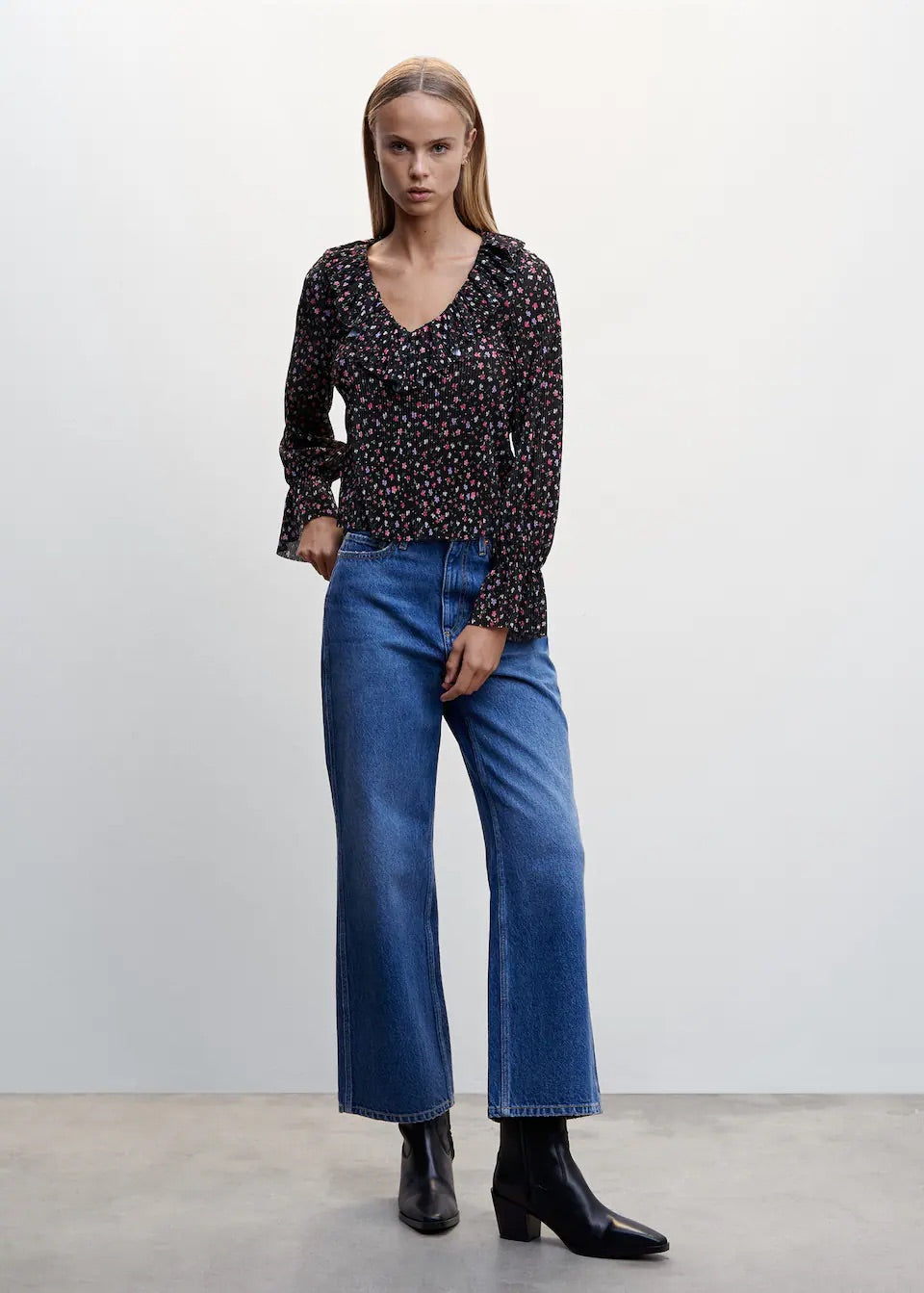 Printed pleated blouse