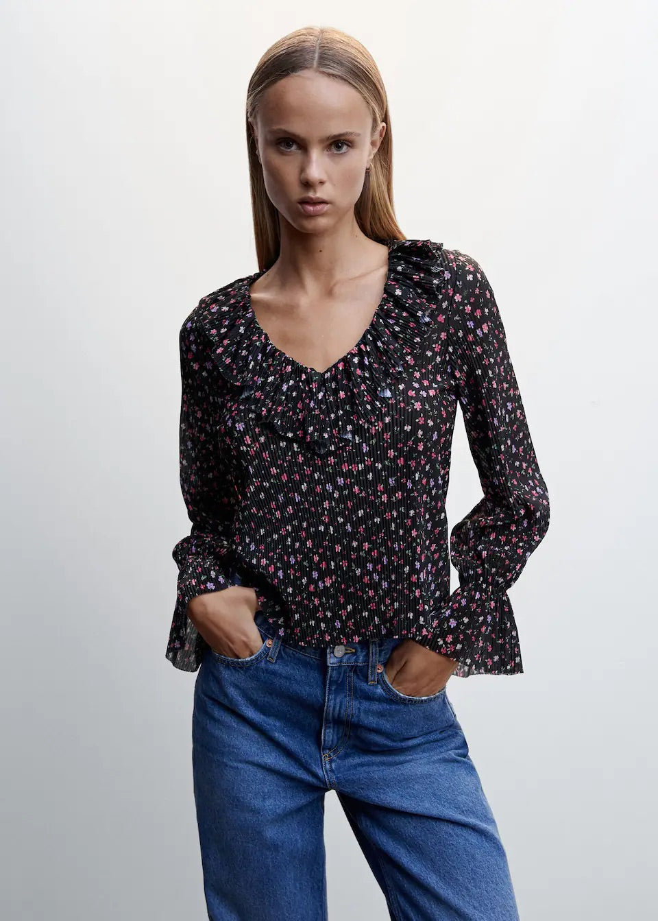 Printed pleated blouse