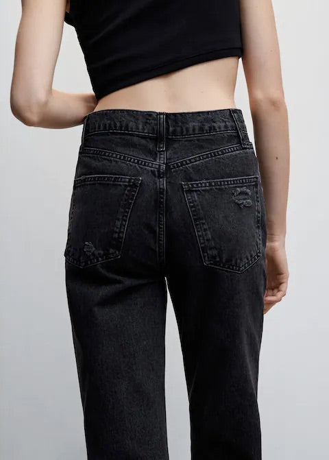 Ripped high rise straight jeans