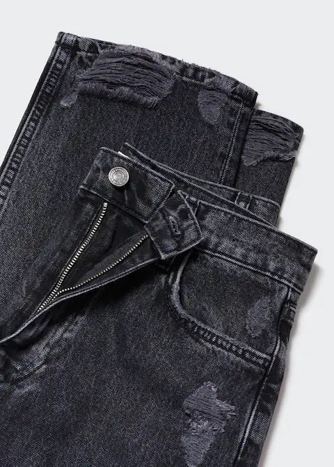 Ripped high rise straight jeans