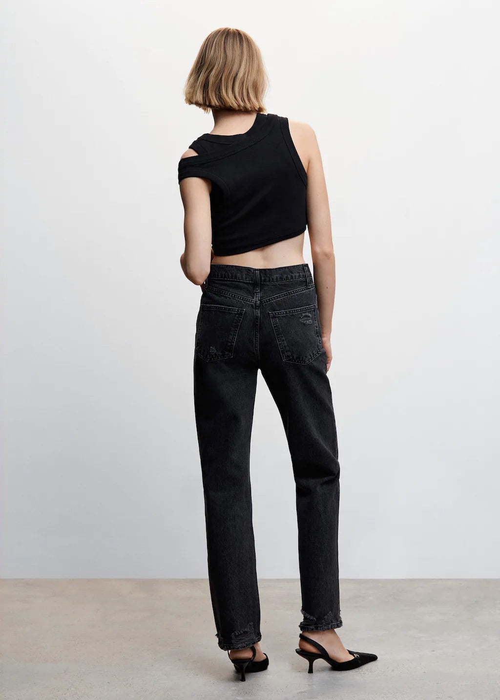 Ripped high rise straight jeans