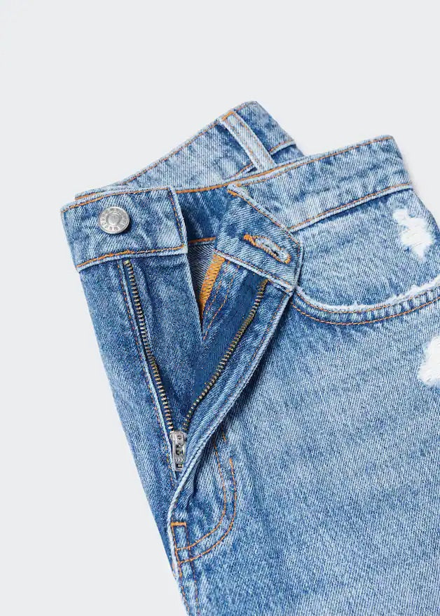 Ripped high rise straight jeans