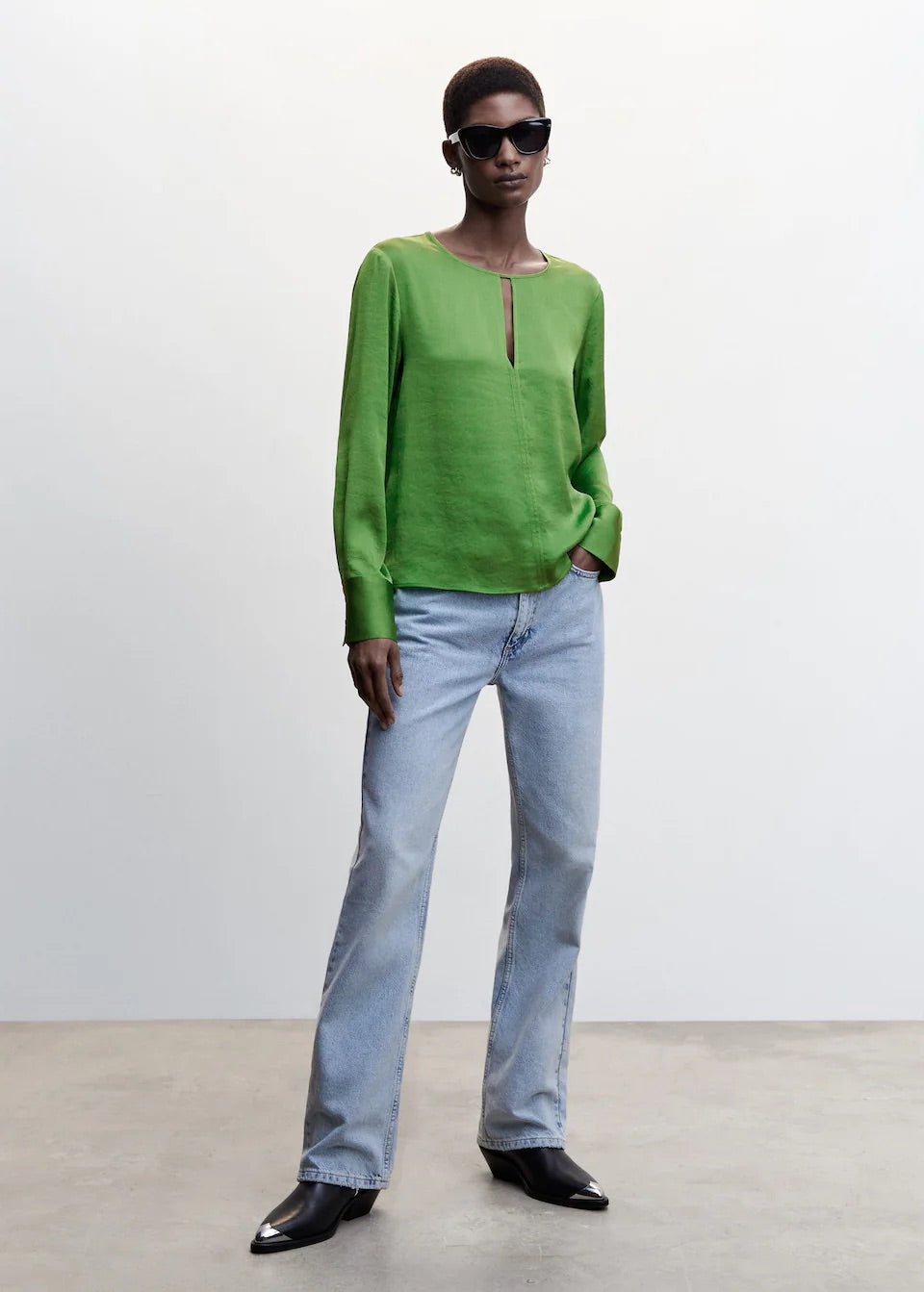 Satin blouse with slit