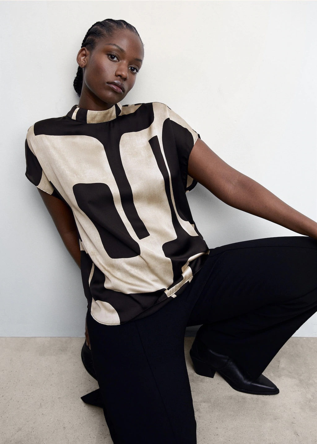 High neck printed blouse