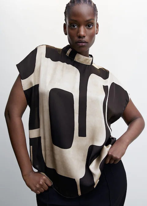 High neck printed blouse