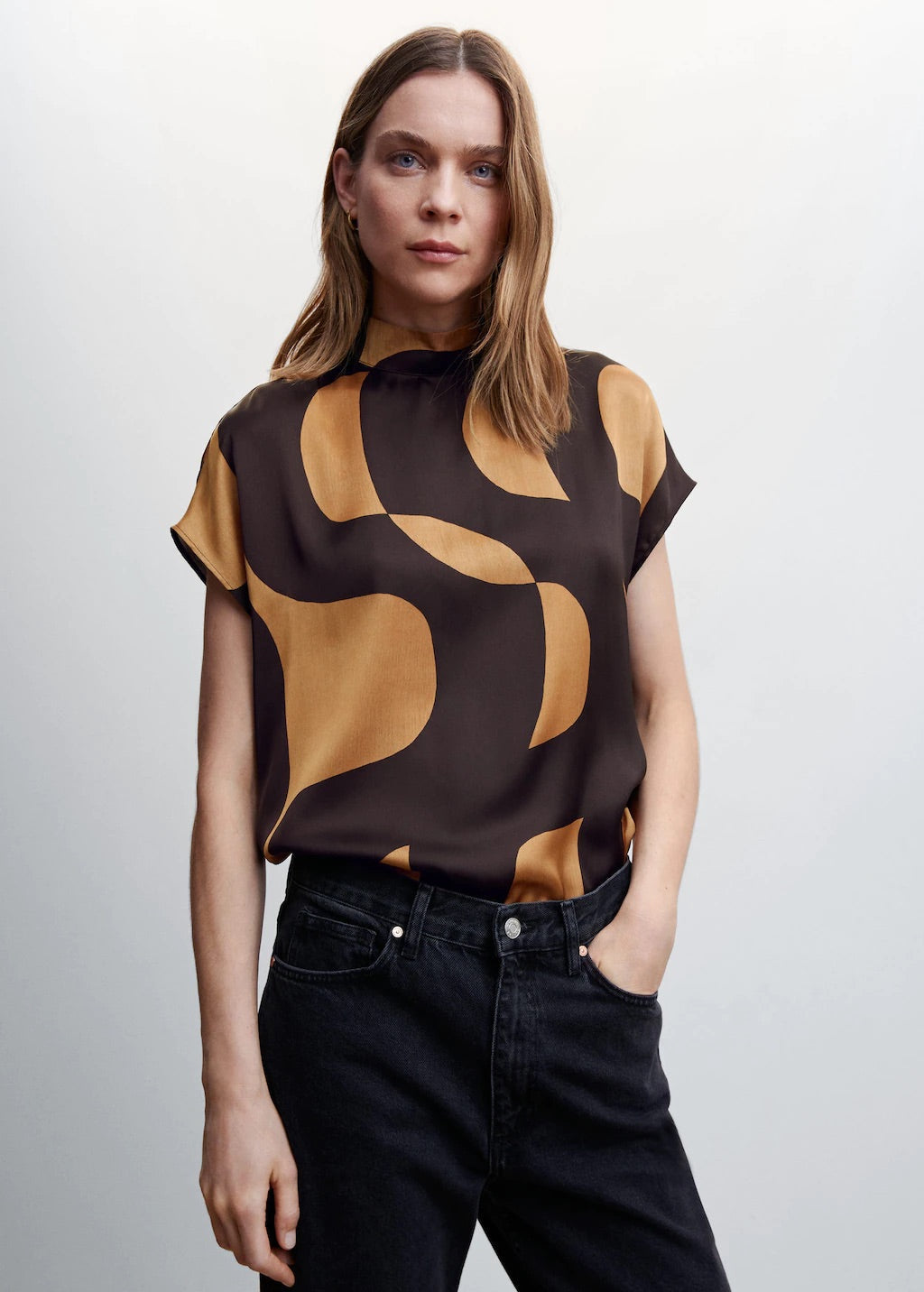 High neck printed blouse