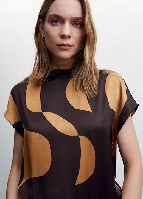 High neck printed blouse