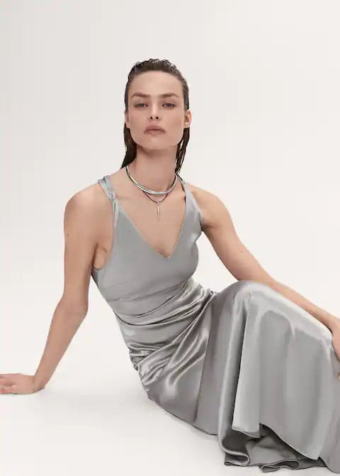 Asymmetrical satin dress with asymmetrical hem
