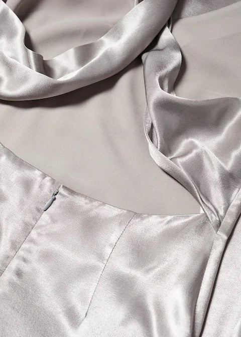 Asymmetrical satin dress with asymmetrical hem