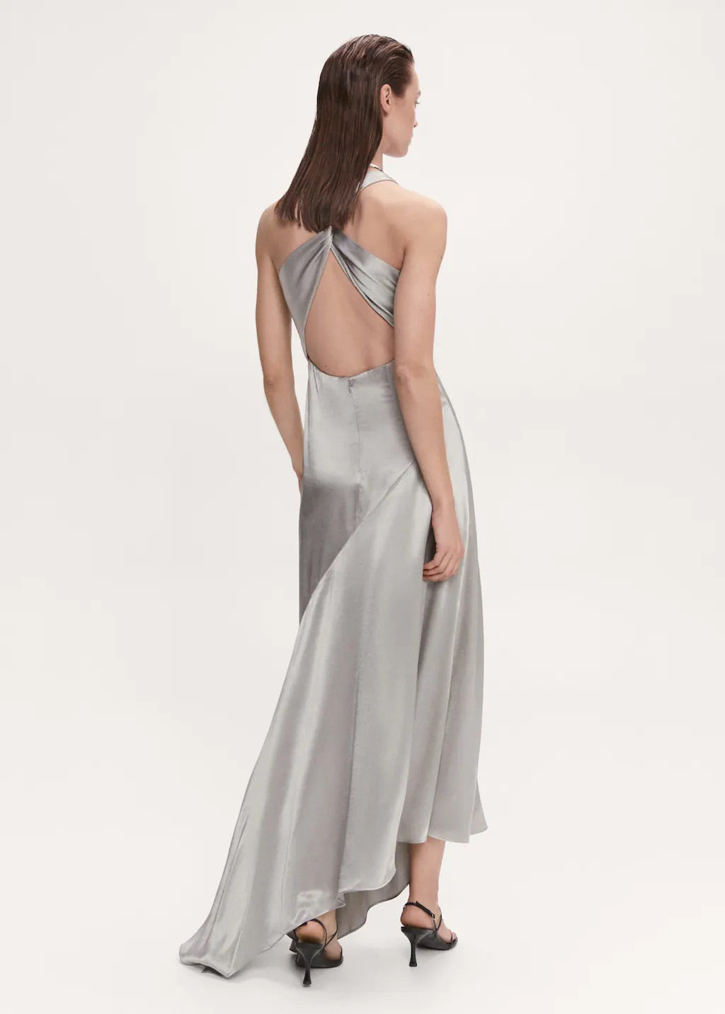 Asymmetrical satin dress with asymmetrical hem