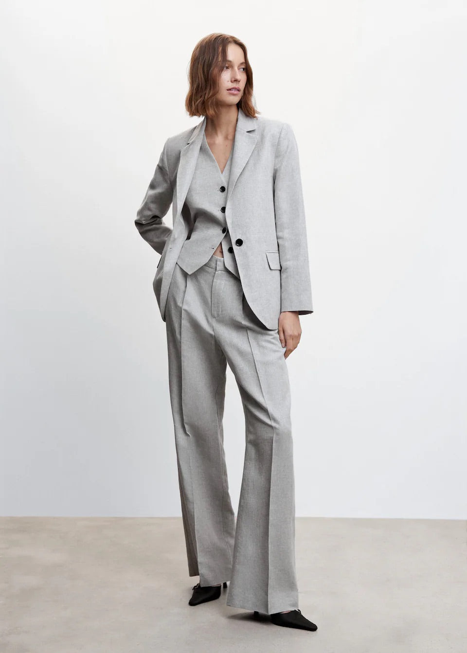 Herringbone linen suit trousers