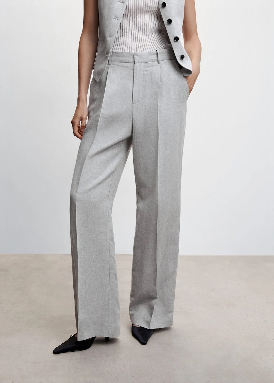 Herringbone linen suit trousers
