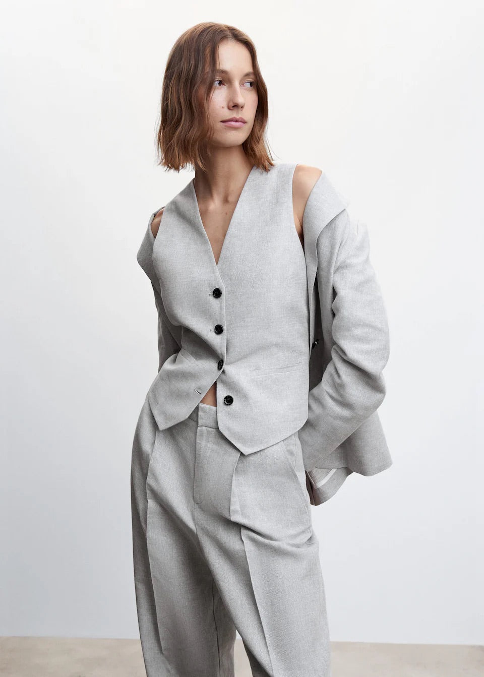 Herringbone linen suit trousers