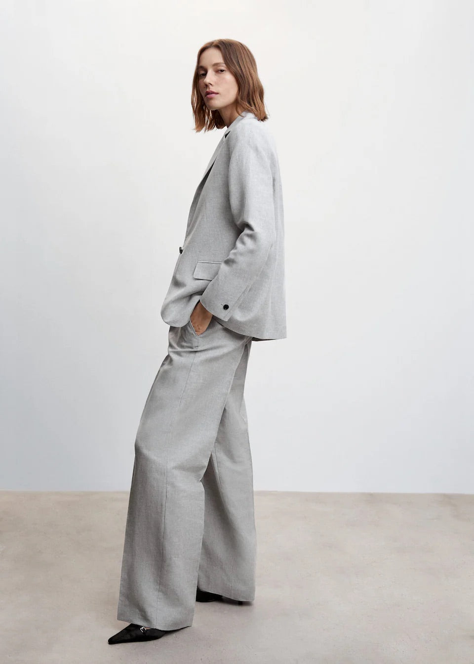 Herringbone linen suit trousers